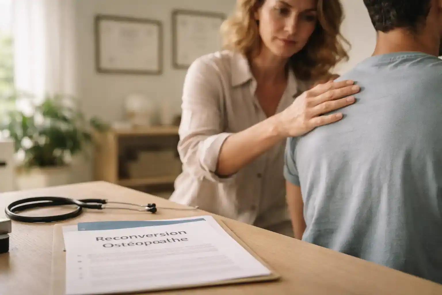 reconversion osteopathe femme cabinet consultation