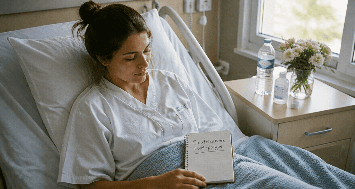 cicatrisation après ablation polype utérin femme lit hôpital