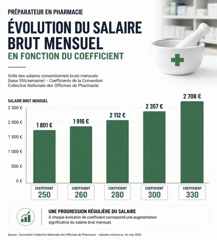 Grille des salaires préparateur en pharmacie par coefficient et ancienneté