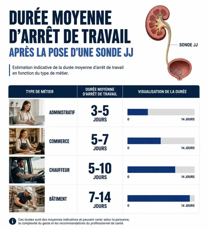 Infographie durée arrêt de travail après pose sonde JJ par type de métier