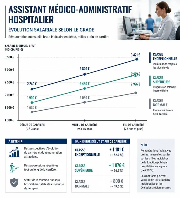 Évolution de carrière et salaire secrétaire médicale hôpital