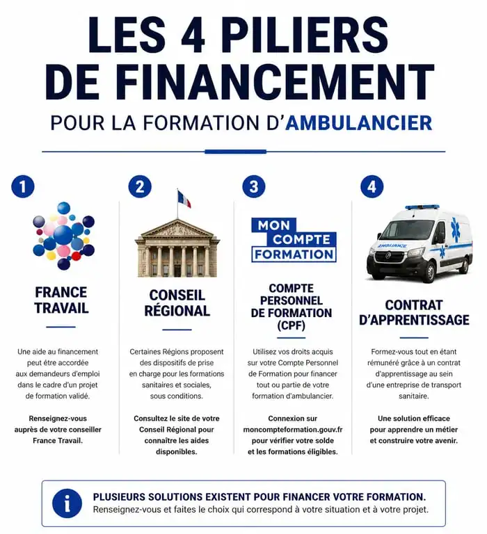 Infographie des dispositifs de financement pour la formation d'ambulancier