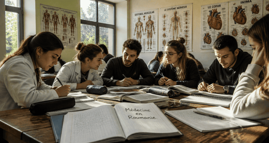 Étudiants medecine en roumanie révisant ensemble