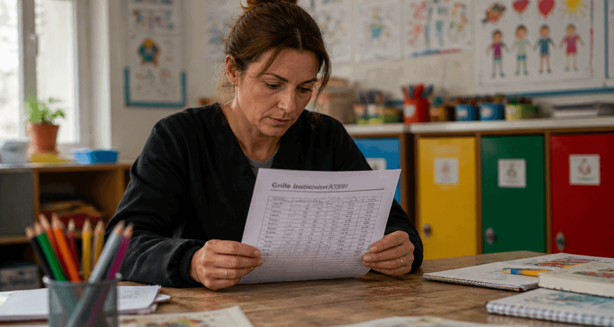 grille indiciaire atsem fiche de paie sur table en classe