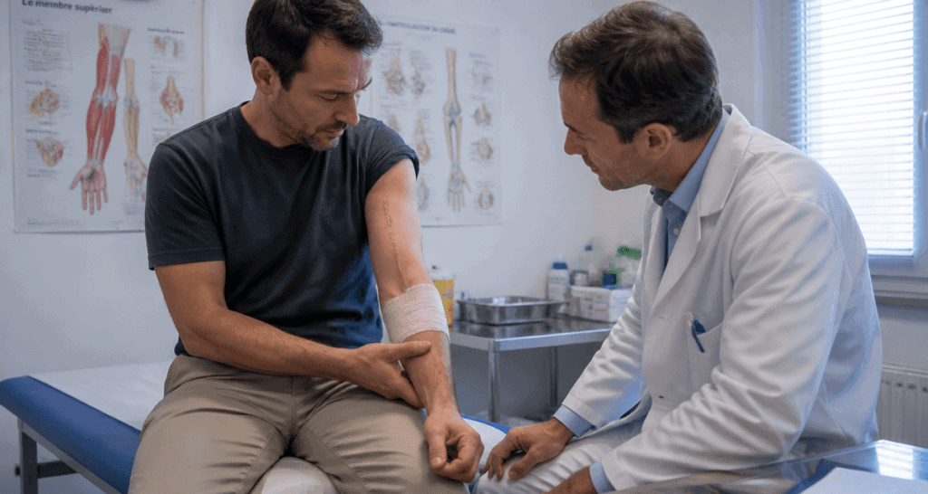 opération nerf cubital avis coude bandé patient