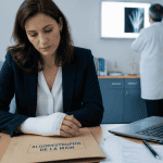 peut on travailler avec une algodystrophie de la main, femme main bandée au cabinet