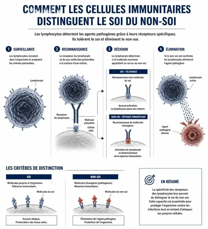Schéma explicatif du système immunitaire et de la distinction entre le soi et le non-soi par un immunologue