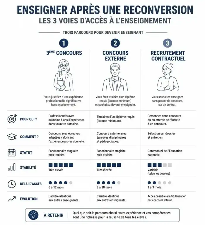 Infographie des voies d'accès pour devenir prof après une expérience professionnelle