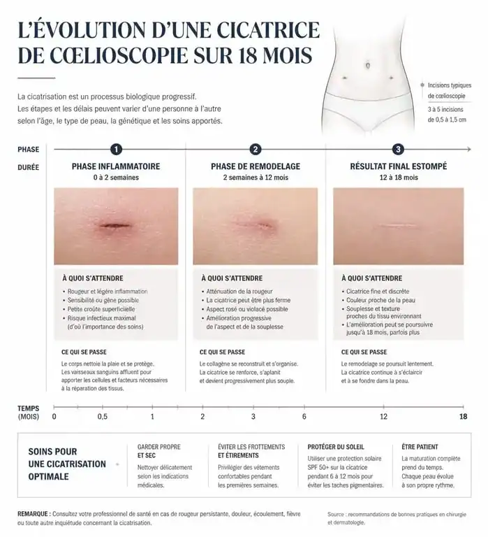 Évolution et cicatrisation d'une cicatrice de cœlioscopie sur 18 mois
