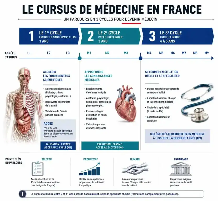 Infographie du cursus pour devenir docteur en médecine