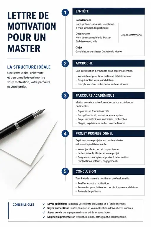 Structure idéale d'une lettre de motivation pour un Master : guide visuel pour réussir sa candidature