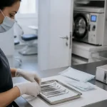 Etude assistante dentaire : assistante dentaire prépare un plateau d’instruments
