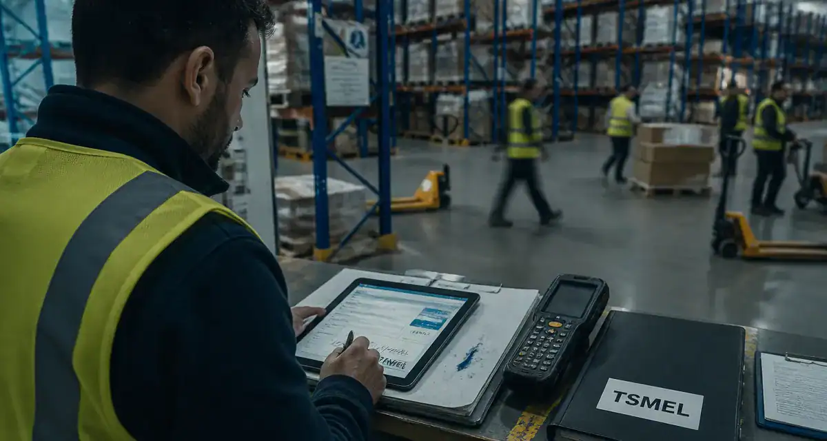 formation TSMEL : technicien en entrepôt avec tablette et étiquettes