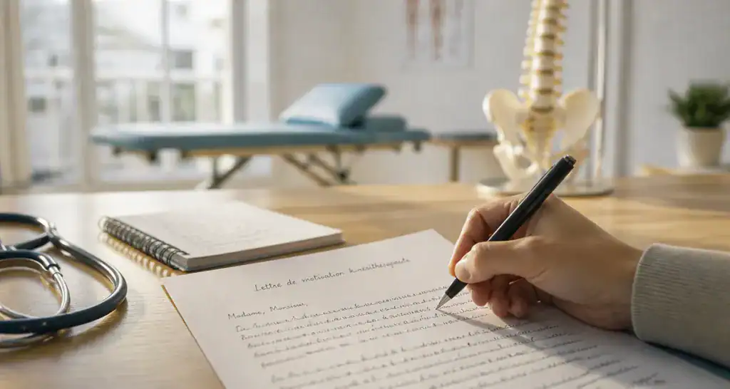 Lettre de motivation kiné manuscrite sur bureau