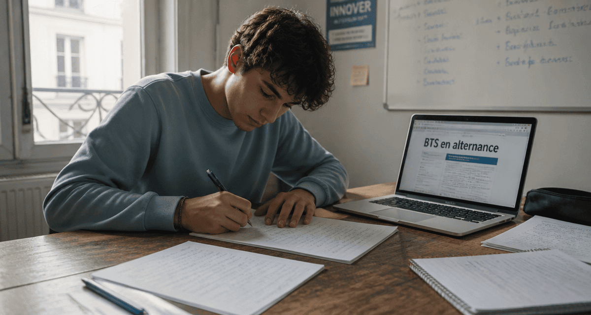 Lettre de motivation pour BTS en alternance manuscrite sur bureau