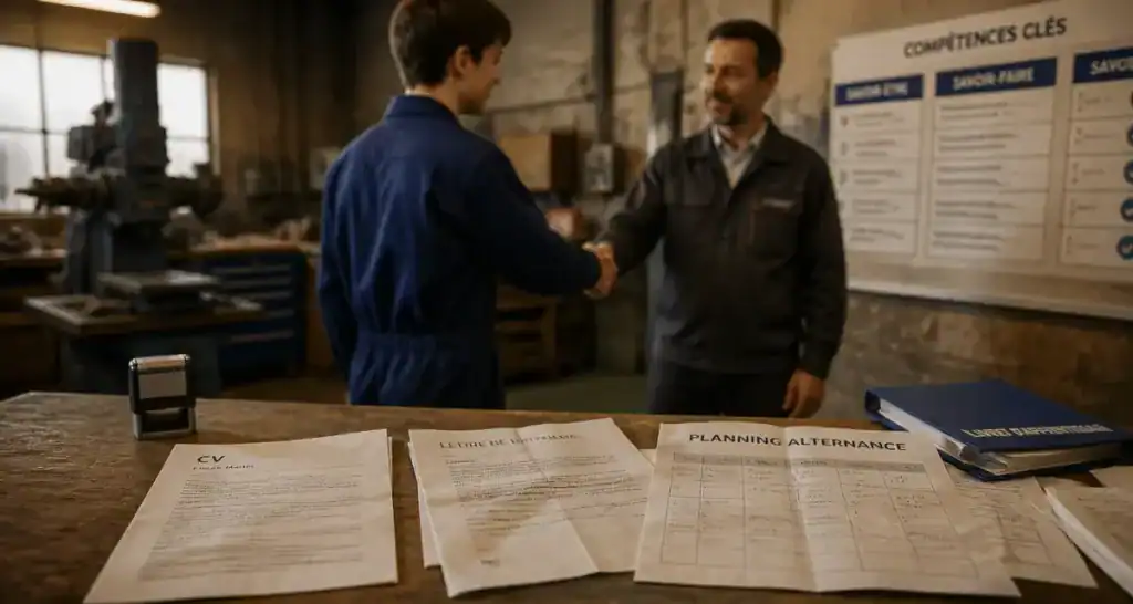 Metier apprentissage : contrat CAP, documents et poignée de main formation