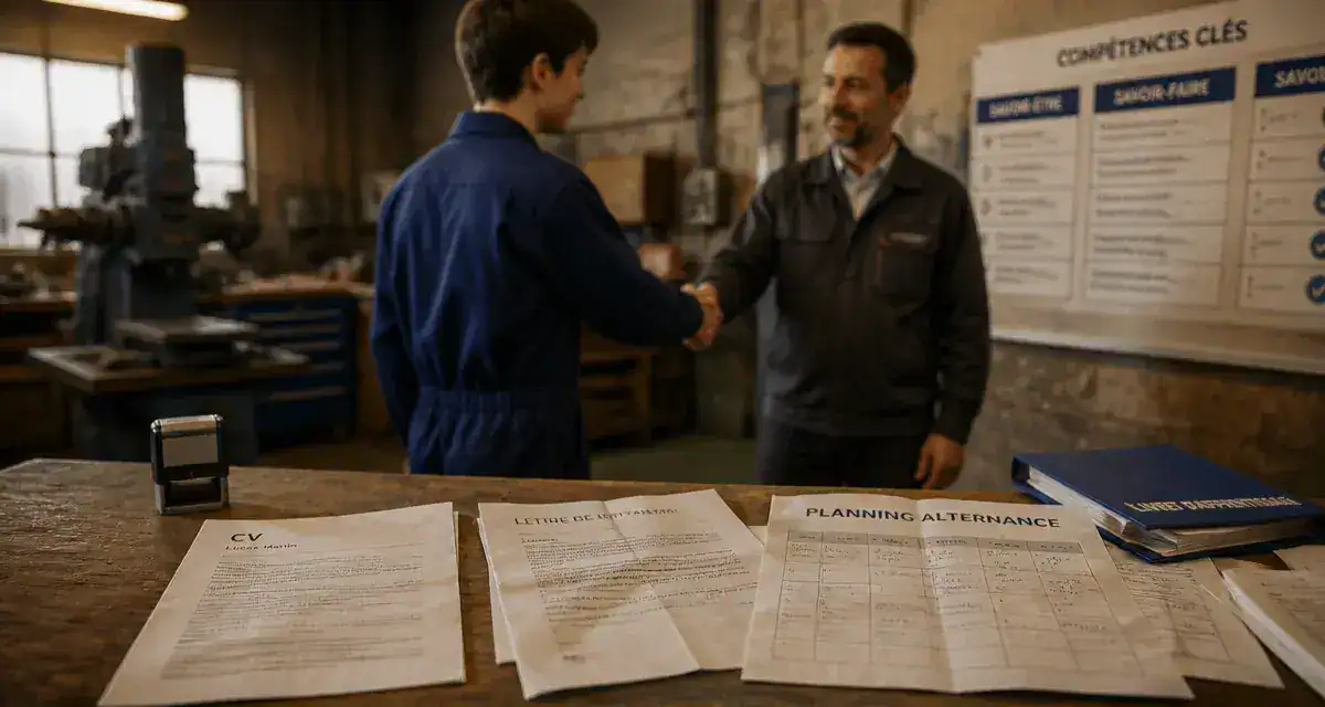 Metier apprentissage : contrat CAP, documents et poignée de main formation
