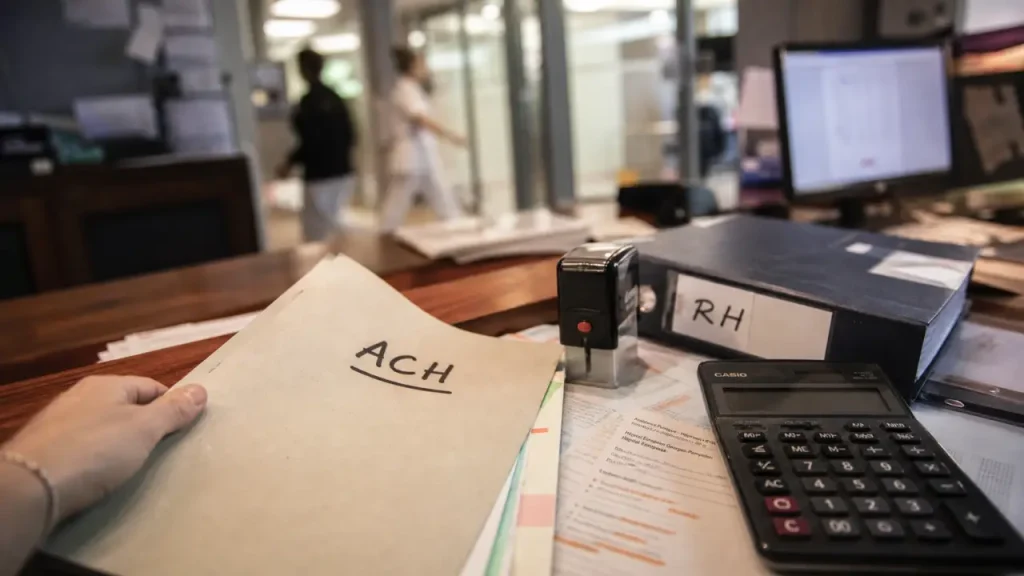 Adjoint cadres hospitaliers : dossier RH sur pupitre à l’hôpital