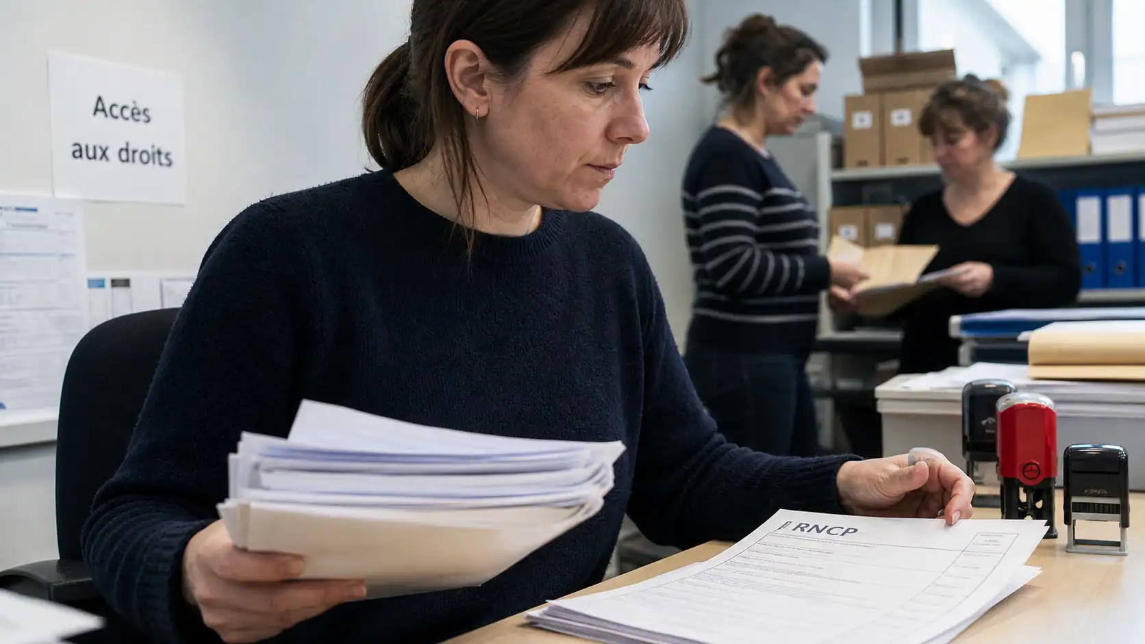 Débouchés BTS SP3S : conseillère en action sociale avec dossiers, formulaire d’accès aux droits