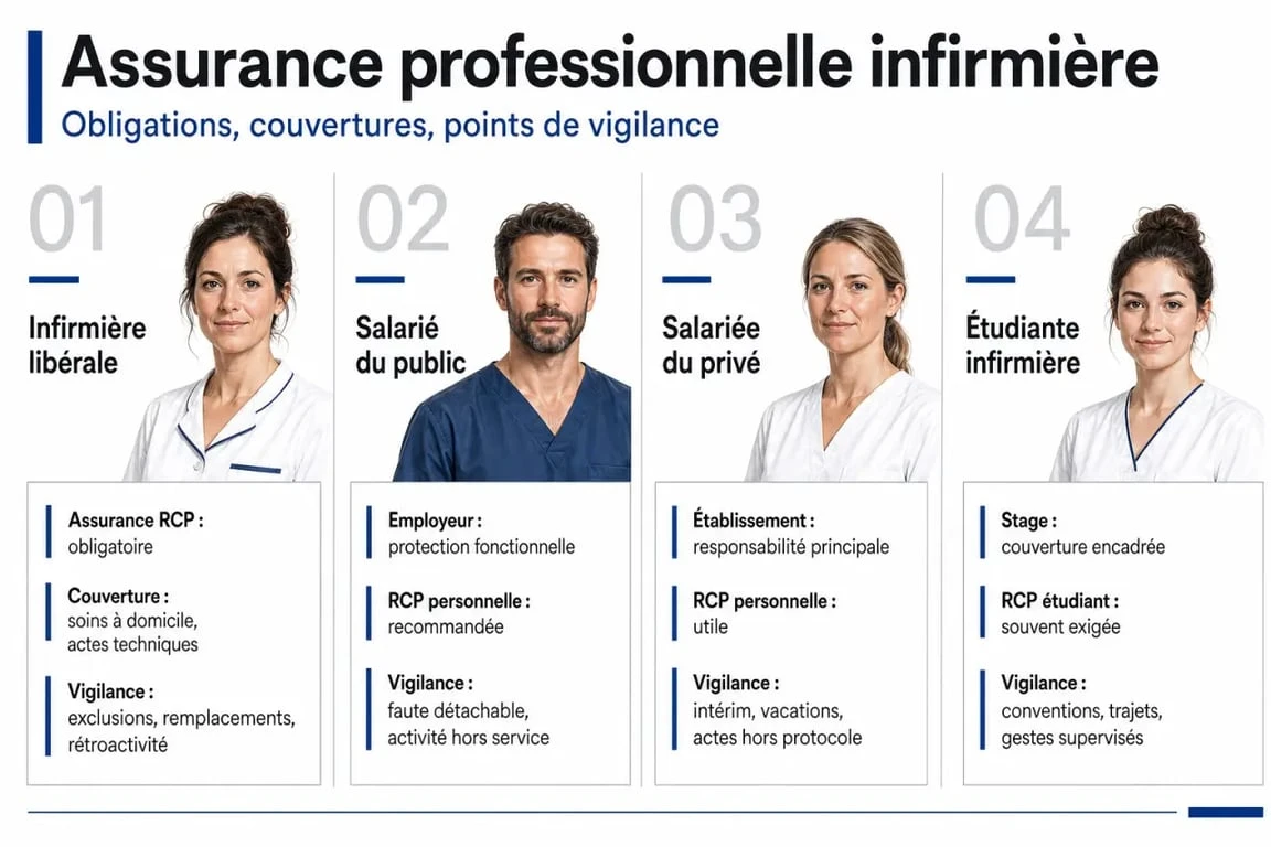 Assurance pro infirmière : comparaison des obligations selon le statut