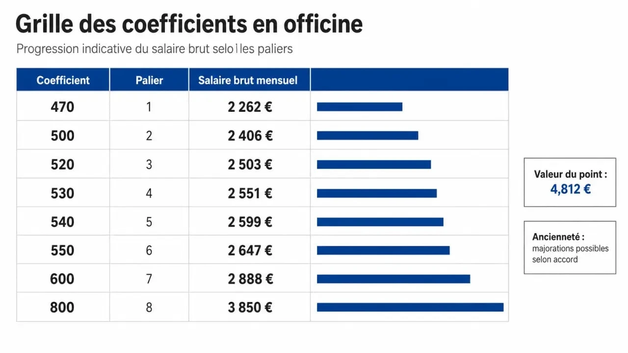 Coefficients pharmacie : grille des coefficients et salaires bruts en pharmacie d’officine
