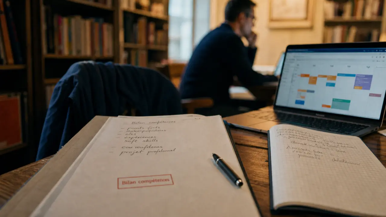CNAM bilan de compétences : table, carnet et rendez-vous