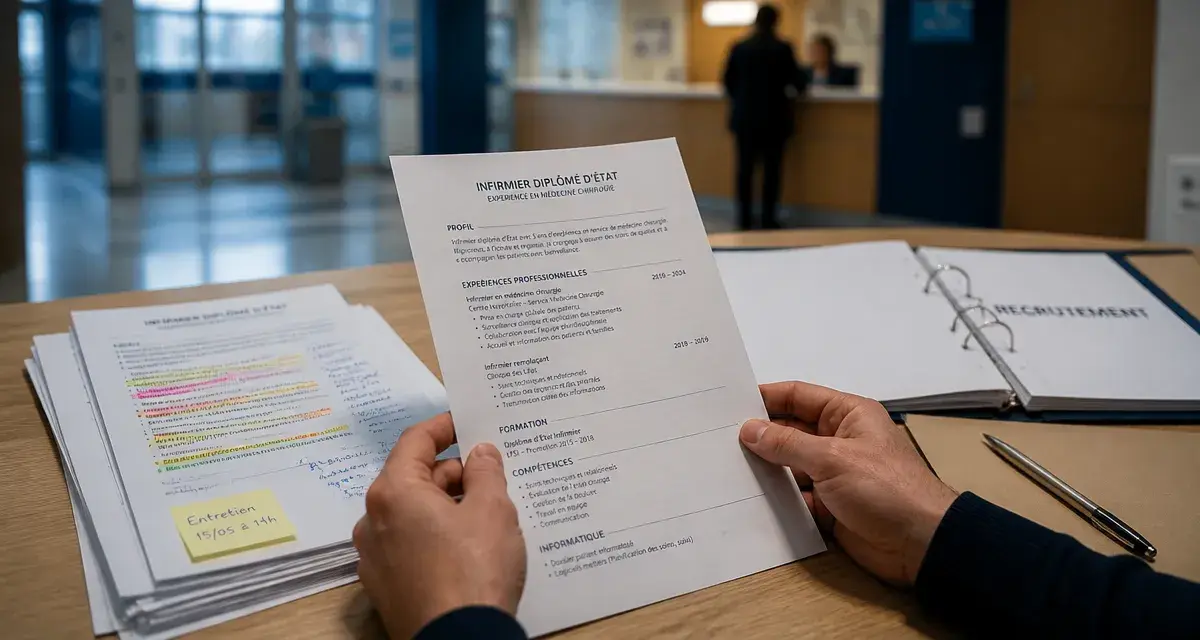 cv infirmier sur bureau, recrutement hôpital