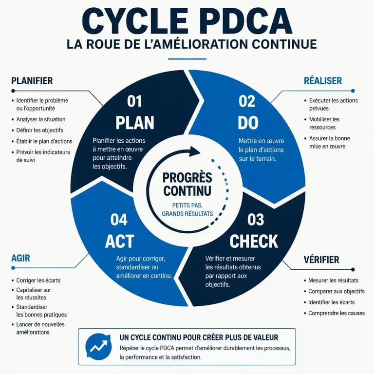 Schéma du cycle PDCA pour une formation en amélioration continue