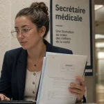 formation secretaire medicale toulon à Ollioules en 2026 : secrétaire médicale au clavier avec dossier patient