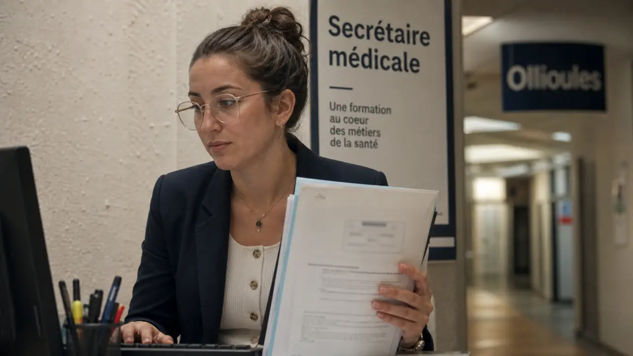 formation secretaire medicale toulon à Ollioules en 2026 : secrétaire médicale au clavier avec dossier patient