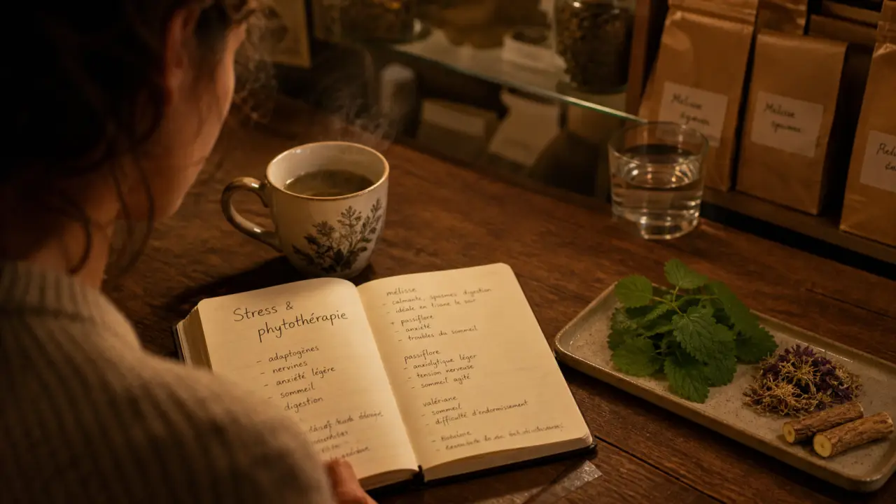 Stress et phytothérapie : tasse de tisane aux plantes apaisantes pour dormir