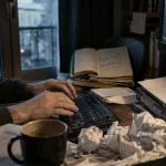 Burn out émotionnel : mains fatiguées au bureau, surcharge invisible