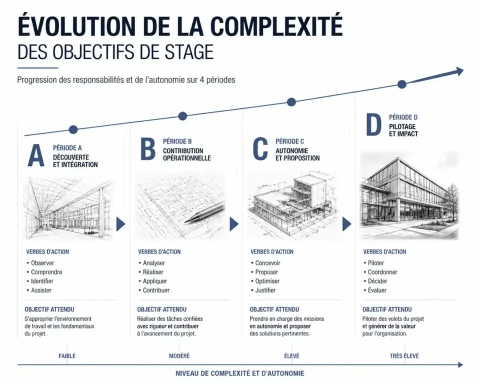 Progression des objectifs de stage aide-soignant sur les périodes A, B, C et D