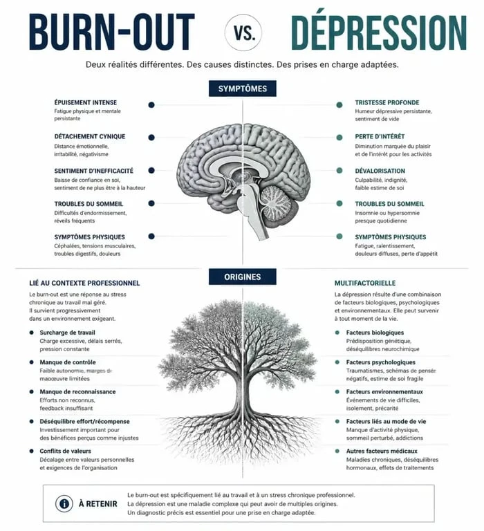Tableau comparatif entre burn-out et dépression