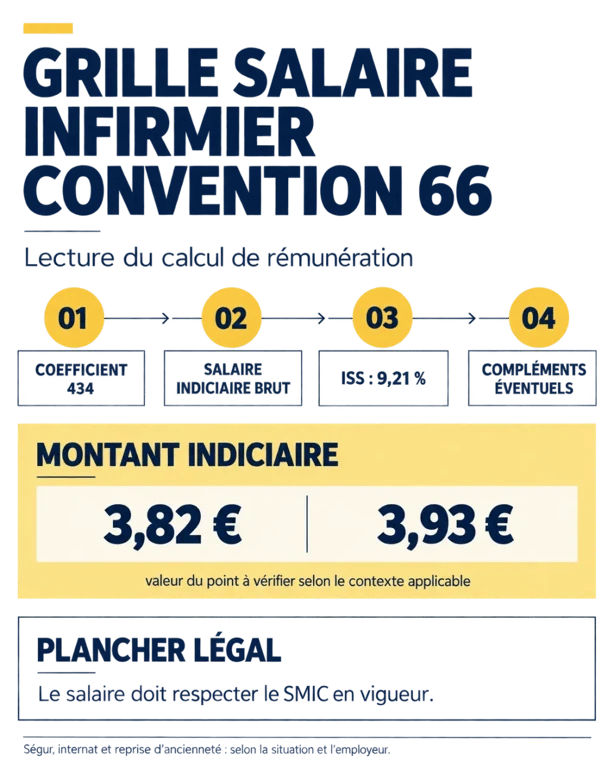 Grille salaire infirmier convention 66 : coefficient 434, valeur du point, ISS et comparaison des montants bruts