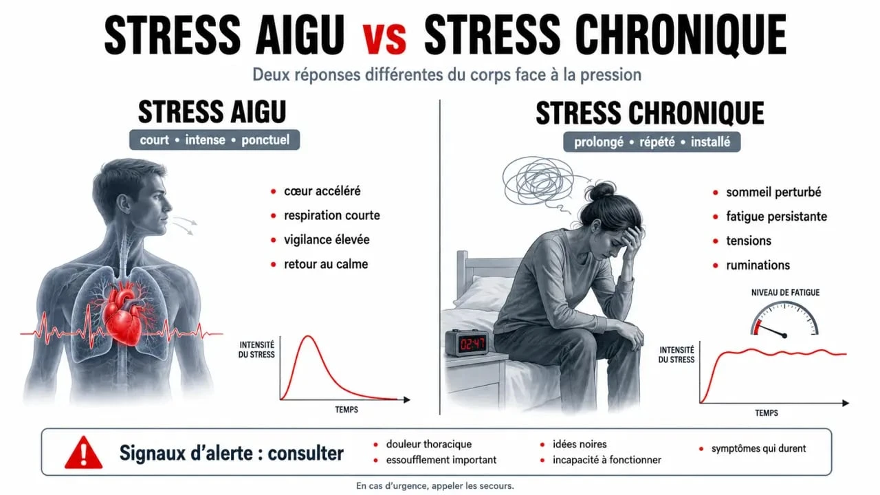 Gestion stress : comparaison entre stress aigu, stress chronique et signaux d’alerte