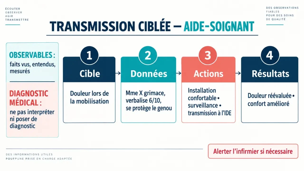 Transmission ciblée aide-soignant selon la méthode CDAR en quatre étapes