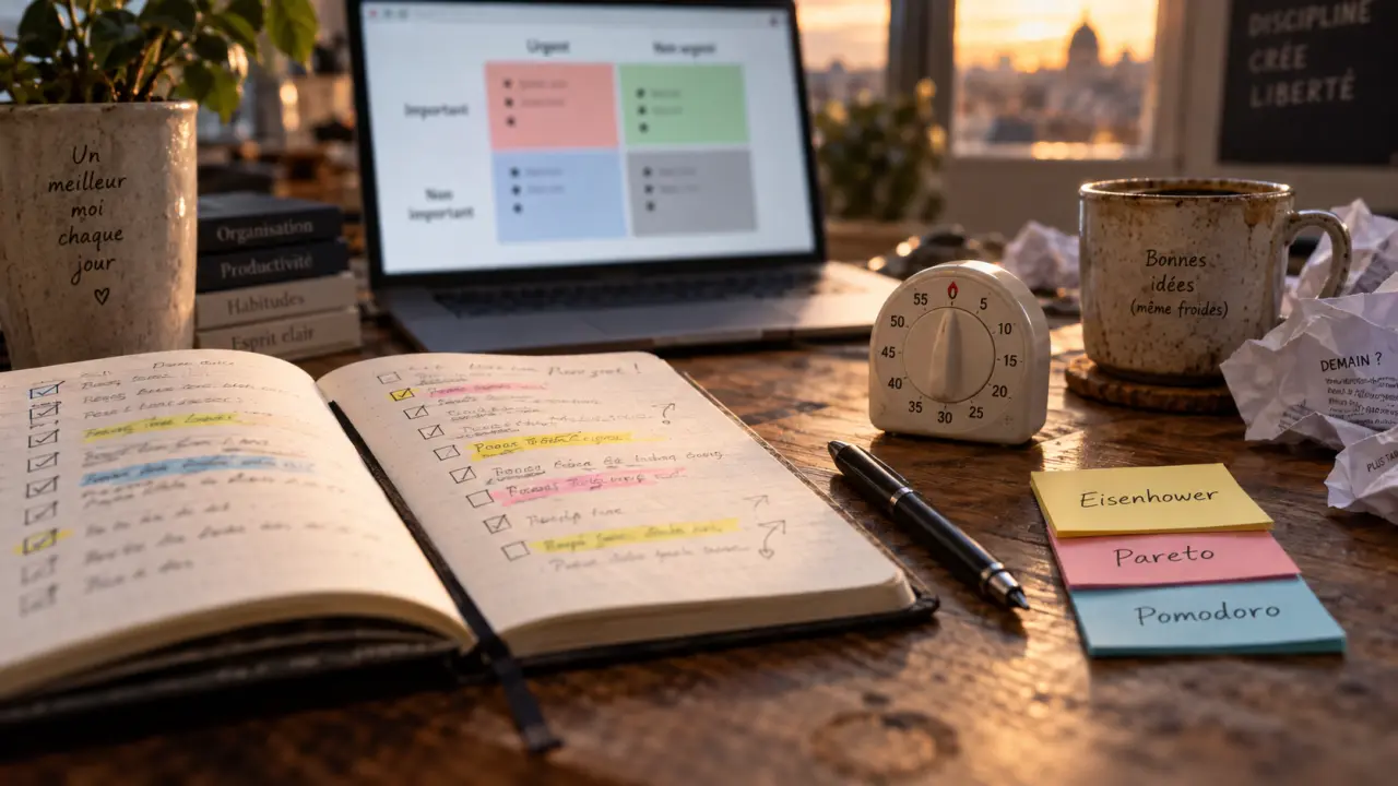 Méthode de gestion du temps : carnet, minuteur et matrice de priorisation