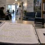 Modele projet professionnel aide soignant : dossier IFAS sur table en salle d’attente d’hôpital