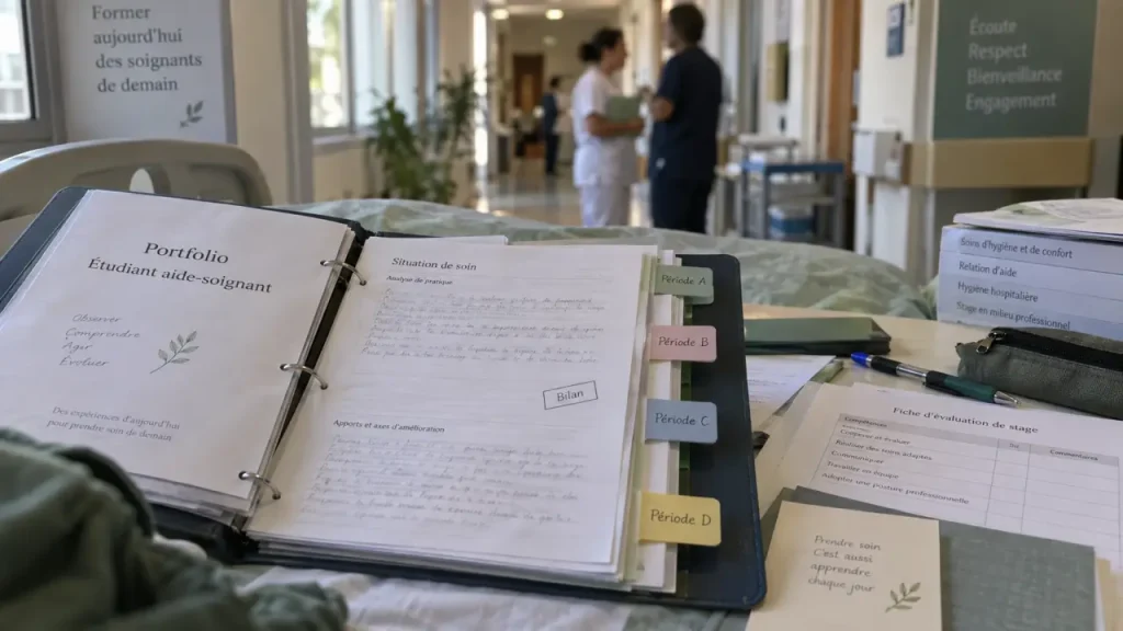 Le portfolio aide-soignant rend la progression visible lorsqu’il est rempli au fil du stage
